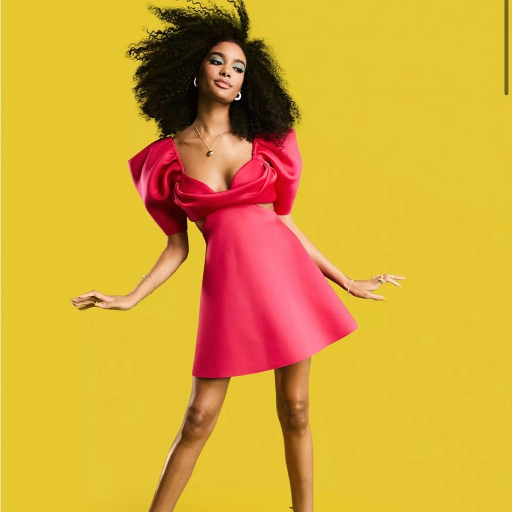 NWT , ASOS Design cut out baby doll mini dress in Hot Pink, Size 14.